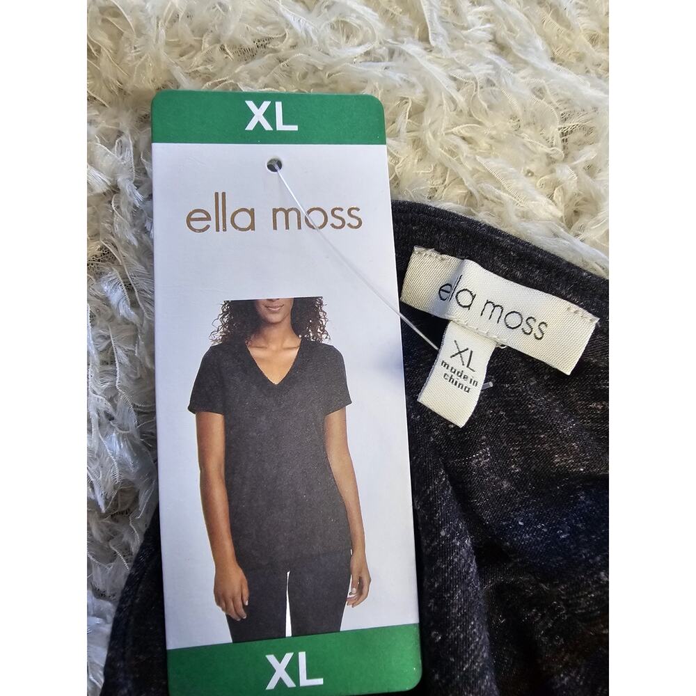 Ella Moss NWT V-Neck Lace Trim Top Short Sleeve Linen Blend Knit Blouse XL - Picture 4 of 9